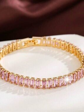 Gold Pink Crystal Bracelet Y2K